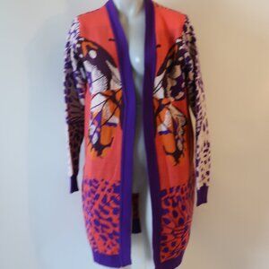 NWT Womens Tina Demel Orange, Purple Monarca Open Cardigan Sweater M
